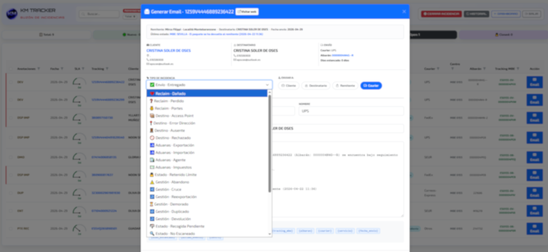 Panel de correo